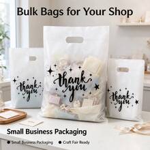 150/30/3pcs White "Thank You" Design Plastic Gift Bag Set - Durable, Stylish, Reusable, 3 Sizes (Small, Medium, Large), Suitable For Retail Or Gift Shop Packaging, Gift Bags, Gift Wrapping, Party Favor Bags, Sturdy Structure, Compact And Portable, Halloween/Christmas/Valentine's Day Gift Bags - White Gift Bag - View 1