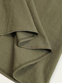 Women's Round Neck Long Sleeve Overlap Split Metal Decor Pure Cotton Long Elegant Outerwear Shirt Robe, Autumn/Winter - Army Green - View 6