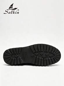 Salkin 新款英式設計男士粗齒厚底樂福鞋，流蘇厚底一腳蹬樂福鞋，平價奢華舒適圓頭優雅紳士正裝鞋，紳士商務漆皮亮面鞋，純色鞋面防滑耐磨增高厚底，日常休閒鞋，男士情侶約會出遊百搭派對宴會婚禮時尚新郎鞋，男士社交鞋，節日禮物，四季皆宜 - 黑色 - 查看 6