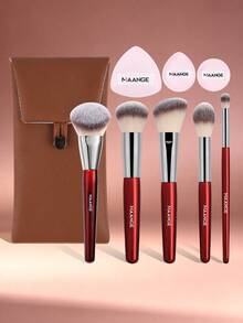 MAANGE 3/5/18pcs Professional Makeup Brush Set, Includes Powder Brush, Contour Brush, Foundation Brush, Blush Brush And Eyeshadow Brush, Makeup Accessories, Travel Essential, Perfect Gift For Women And Girls, Complete Makeup Set - Red - View 4