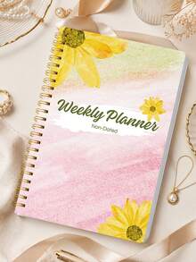 1pc Sunflower Watercolor Non-Dated Weekly Planner, Gold Spiral Organizer With Weekly Goals, Habit Tracker & Notes, Office Desk Accessories, Christmas Gifts, Bible Study Materials - Planner - View 6