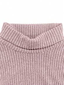Tween Girl Solid Color High Neck Dropped Shoulder Long Sleeve Ruched Casual Dress - Pink - View 4