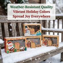 3/6/9/12 Pack Christmas Kraft Gift Boxes With Clear Window, Xmas Decorative Present Boxes With Twine & Blank Hang Tags, Santa Snowman Winter Cabin Pattern Holiday Wrapping Boxes For Xmas Party Decor - View 7