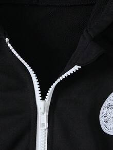 Girls' Colorblock Lace Striped Bow Zipper Hooded Jacket, Autumn Casual Long Sleeve Hoodie - Black - View 6