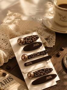 Autumn New Leopard Print Chocolate Color Alligator Hair Clip Korean Style Side Hair Fringe Clip Elegant High-End Straight Clip - Multicolor - View 2