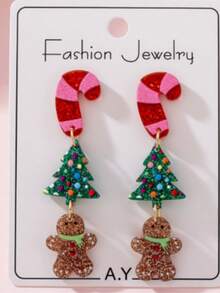 1pc European & American Christmas Series Gingerbread Man Acrylic Fashion Christmas Tree Gift Earrings - Multicolor - View 6