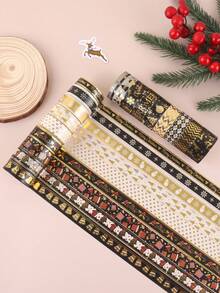 18 Rolls/Box, Delicate Christmas Bronzing Washi Tape, Black Gold Wind Snowflakes, Pine, Deer Pattern,For Gift Wrapping And Scrapbook Decoration - Sets - View 1