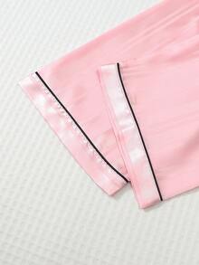 2pcs Satin Striped Pajama Set, Sweet & Cute Lapel Button Long Sleeve Top And Pants, Women's Sleepwear And Loungewear For Home Use - Pink - View 8
