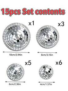 12pcs Disco Ball Wall Decor Hanging Ornaments, Self-Adhesive, Mixed Size Mirror Silver Hemisphere Set, Home Interior Decoration, Party Decor And Photo Props - Multiple Styles - View 11