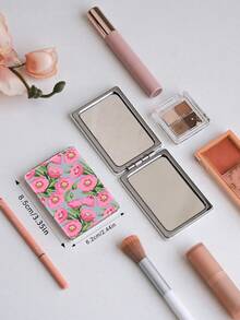 1PC British Country Style Portable Vanity Mirror, Foldable Lightweight Ultra-Thin Convenient Hand Mirror, PU Leather, Suitable For Multiple Scenarios And All People, Rectangular Mirror, Pocket Mirror, Fresh Floral Pattern Design, Exquisite And Delicate, Easy To Carry, Handheld Makeup Mirror, 180° Flip Cover, Multi-Function Mini Mirror, Compact Mirror, Mirrors - Multicolor - View 4