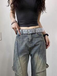 French Lace Trim Patchwork Women's Belt, Sweet Style Design, INS Fashion Waist Belt For Skirts And Jeans - White - View 5