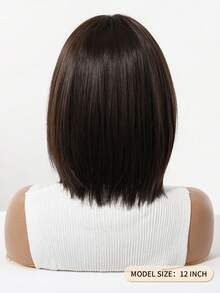 Topshe 12 Inch Short Layered Bob Synthetic Wig With Air Bangs, Suitable For Women's Daily Wear, Straight Natural Hairstyle, Dark Chestnut Brown/Yellow Brown, Heat Resistant And Styleable, Beginner-Friendly Wig - Multicolor - View 4