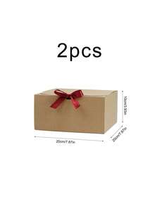 10/5/2pcs Kotak Hadiah Cokelat dengan Tutup dan Pita Merah Marun, Cocok untuk Acara Pengiring Pengantin, Pernikahan, Acara Menyambut Bayi, Hari Valentine, Ulang Tahun, Kerajinan DIY, Penyimpanan Kosmetik, dan Dekorasi Wisuda - Cokelat dengan pita merah anggur - View 5