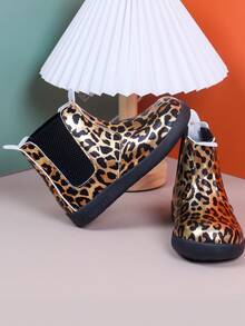 Children's Leopard Print Chelsea Boots, Side Elastic Band Slip-On Ankle Boots, Suitable For Girls' Autumn/Winter Wear - Gold - View 4