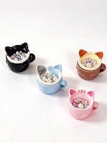 1pc 3-In-1 Cat-Shaped Nail Art Palette & Brush Cleaning Cup, Cute Cartoon Mini Pen Holder, Multi-Function Storage Box For Nail Rhinestones And Pearls, DIY Nail Art Tools For Beginners, Back To School Home And Nail Salon Supplies - Multicolor - View 7