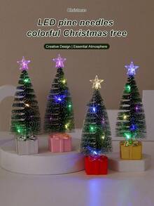 LED Pine Needle Colorful Christmas Tree, Glowing Candle Light, Creative Colorful Small Wind Lantern, Suitable For Room, Living Room, Holiday, Party, Birthday, Desktop Atmosphere Decoration, Christmas Holiday Gift - Pine Tree - View 2