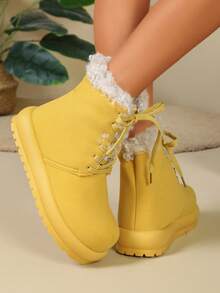 Women Ankle Boots, Lace Up, Round Toe, Easy Wear, Daily Comfort - Yellow - View 3