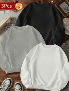 Women's Rib-Knit Long Sleeve Casual Sweatshirt Round Neck Warm Pullover Top Fall Winter, 3-Pack, Soft Stretch Fabric - Multicolor - View 4