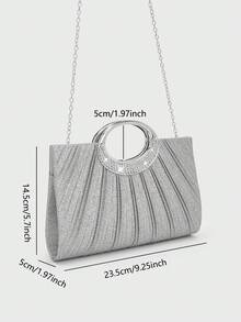 REMANLAND Fashionable Silver Glitter Handbag, Radiating Pleats With Rhinestone Ring Handle, Elegant Evening Purse For Weddings, Galas, Dinners And Parties - Silver - View 4
