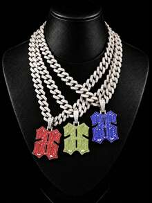 European & American Hip Hop Colorful Full Rhinestone Number 6 Pendant Cuban Chain, Personalized Street Style Rhinestone Men's Necklace, Versatile Accessory - Silver - View 2