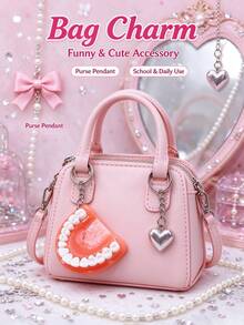 Realistic Tooth Shaped Pendant Keychain, Casual Car Accessory, Bag Charm, Backpack Pendant, Suitable For School, Cute Gothic Y2K Style (Adult Bag Charm) - Multicolor - View 2