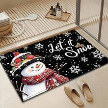 1pc Kitchen Floor Mat, Soft Faux Cashmere Material, Christmas Snowman Pattern, Non-Slip Kitchen Mat, Absorbent Bathroom Mat, Entryway Doormat, Bedroom Door Mat, Suitable For Multiple Scenarios, Room Decor, Holiday Gift - Multicolor - View 6