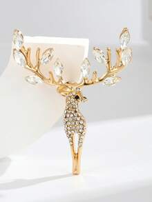 1pc Christmas Reindeer Rhinestone Brooch, Gold/Silver Color Optional, Exquisite Sparkling Rhinestone Deer Horn Design Women's Pin, Suitable For Coats, Suits, Sweaters, Scarves And Bags Decoration, Perfect For Daily Commute, Christmas Party, Winter Outfit And Holiday Gift - Multicolor - View 11