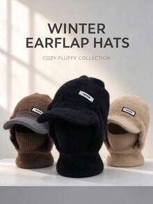 1pc Letter Knit Warm Hat For Men, Autumn/Winter Face Mask Scarf Integrated Baseball Cap, Outdoor Skiing Neck Gaiter All-In-One Hat, Suitable For Outdoor Use - Multi-color - View 1