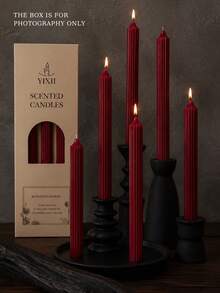 4pcs Burgundy Vertical Striped Scented Candle Set, Smoke-Free Fragrance Candles, Soy Wax Material, Suitable For Wedding, Home Decor Candles - Gear Rod Wax - View 9