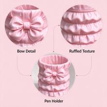 Pink Bow Pleated 3D Printed Storage Cylinder, Creative Sweet Design, Pen Holder & Makeup Brush 2-In-1, High-Value Desktop Organizer For Study And Vanity - Pink - View 3