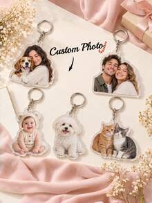 1pc Customized Asymmetric Photo Keychain, Personalized Acrylic Photo Keychain, Unique Keychain, Customizable, Custom Silhouette Keychain, Small Gift, Fashionable & Minimalist, Unique Personalized Gift, Perfect Gift For Birthday, Anniversary, Valentine's Day, Christmas - Multicolor - View 1