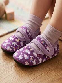 Girls' Indoor Slippers, Soft Rubber Sole, Lightweight, Warm And Comfortable, Pink Butterfly Hook-And-Loop, Autumn/Winter, Toddler/Middle Child - Purple - View 8