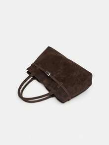 Vintage Autumn/Winter Large Capacity Faux Suede Tote Bag, European And American Style, Versatile Commute Casual Daily Shoulder Bag - Coffee - View 4