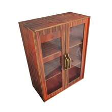1 buah Lemari Penyimpanan Kayu Gaya Vintage dengan Pintu Kaca, Organizer Meja Berdiri Bebas dari Kayu Solid, Cocok untuk Kosmetik dan Dekorasi Rumah, Lemari Pajangan Bertingkat, Merah - Redwood - View 7