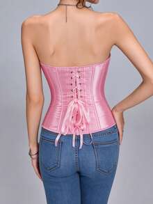 Vintage Court Style Satin Corset Top, Waist-Cinching Body-Shaping Bustier, Sexy Bust-Pushing Top, Women's Halloween Costume, Role Play, Pink Corset Top - Pink - View 6