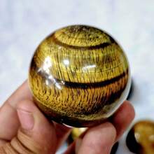 Natural Crystal Tiger'S Eye Polished Ball, Each Ball Is Unique With Irregular Cracks And Small Holes, Which Are Normal. Random Pattern Shipping. - Yellow - View 12