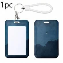 1pc ID Card Badge Holder Key Chain With Metal Keyring, Plastic Slide Open With ID Window For Women Men Girls Students, Cloud & Moon Pattern, Christmas - A - View 11