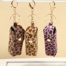 1pc Y2K Leopard Print Storage Bag, Cute Faux Fur Mini Organizer With Keychain, Snap Button Storage Bag, Gift For Her - Multicolor - View 4