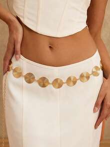 1pc Gold Minimalist Ribbed Disc Metal Personalized Design Women's Waist Chain, Elegant Fashion Women's Body Chain, Suitable For Daily Wear And Party, Exquisite Gift For Friends And Loved Ones - Gold - View 1