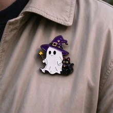 Kawaii Glow In The Dark Ghost Witch Enamel Pin, Halloween Ghost Black Cat Brooch For Jacket Backpack Hat, Cute Halloween Jewelry Gift For Man Women - Multicolor - View 8