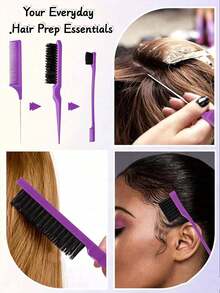6/3/1pc Purple Hair Styling Tool Set, Includes Rat Tail Comb, Styling Comb And 2pcs French Braid Tools, Suitable For Braiding And DIY Styling, Essential For Salon, Makeup Travel And Back To School Season - Multicolor - View 2