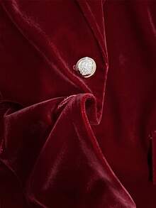 Women's Autumn/Winter Elegant Commute Holiday High-Quality Composite Velvet Fabric Single-Breasted Gold Thread Embroidered Fitted Long Sleeve Blazer - Burgundy - View 7