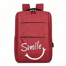 A Business Backpack With Smile Face Print, Unisex Design, Suitable For Campus, Short Trips, Daily Commute And Work, All-Season Large Capacity Compartment For Laptop And Various Learning Supplies - Backpack - View 12