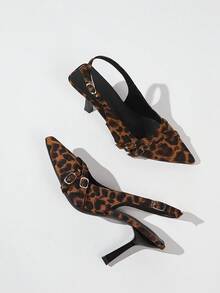 Leopard Print High Heel Closed Toe Sandals Fairy Shoes 2026 New Mule Shoes Spring Summer Elegant Pointed Toe Shoes - Brown - View 3