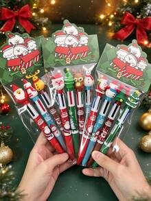Christmas Multi-Color Gel Pen Set With Bag - Random 4pcs 0.5mm Smooth Writing Gel Pens, Solid Color, 4 Colors, 6 Colors And 10 Colors Optional - Suitable For School, Office And Home Use, Ideal Christmas Stocking Filler And Christmas Party Gift - Christmas Pen Set - View 3