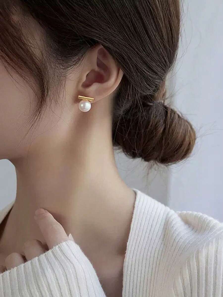 Tkool 2件組女款極簡T型珍珠耳釘，日常配飾禮物