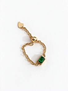 1pc Fashionable Niche Design Elegant Creative Square Green Crystal Adjustable Ring, Chic Daily Wear - Green - View 3