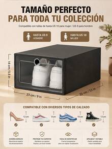 6/14 Piezas de Organizador de zapatos apilable, cajas para calzado con puerta transparente, diseño plegable y modular, almacenamiento para tenis, tacones y zapatos, ideal para dormitorio, armario y entrada, disponible en negro y blanco - Ver 7