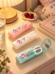 Cartoon Sweet Pink Cherry Print Storage Box, Portable Toothpick Storage Box, Multi-Functional Floss Toothpick Organizer Travel Pill Box, Multi-Functional Toothpick Box, Portable Floss Box, Cute Fruit Pattern Design, Leak-Proof Lid, Suitable For Travel, Vacation, Back To School, Dorm, Gift For Her, Teacher's Day Gift, Mother's Day Gift, Back To School Season, Christmas - Multicolor - View 5