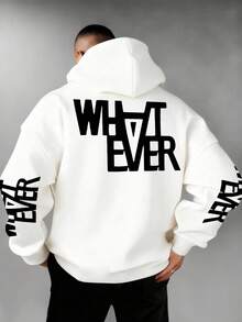 Men's Casual Printed Loose Fit Hoodie Sweatshirt, Street Fashion, Autumn/Winter - White - View 1